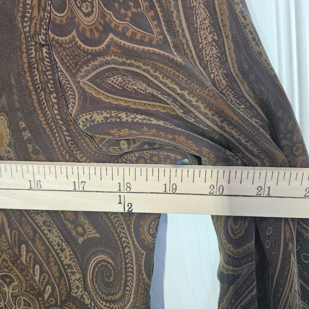 Lauren Ralph Lauren 100% Silk Ruffle Front Paisley Blouse Brown Long Sleeve M - Picture 8 of 10